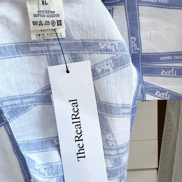 SOLD❤️HERMÈS authentic logo ribbon print boxy tee shirt top - Picture 5 of 8